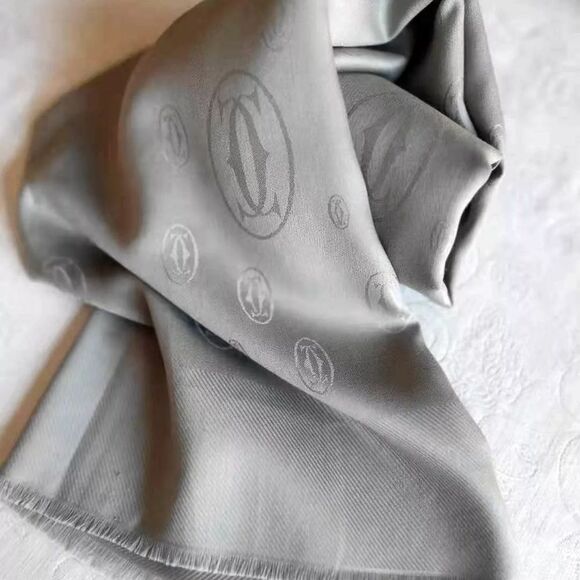 Cartier Silk Blue/Gray Vintage Scarf Size 52x55 - Picture 2 of 6